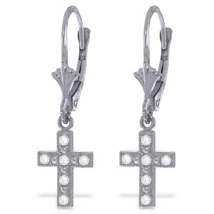 0.06 Carat 14K Solid White Gold Cross Necklace Earrings Natural Diamond