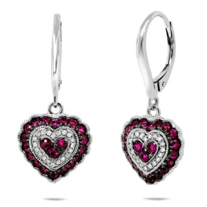 0.13ct Diamond & 0.93ct Ruby 14k White Gold Heart Earring