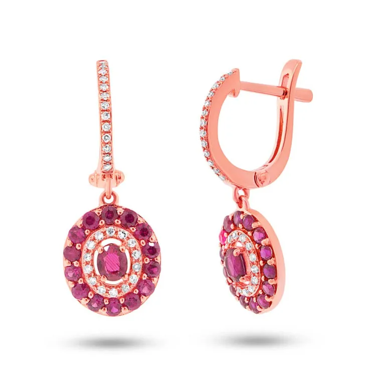 0.21ct Diamond & 1.33ct Ruby 14k Rose Gold Earring