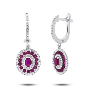 0.21ct Diamond & 1.33ct Ruby 14k White Gold Earring