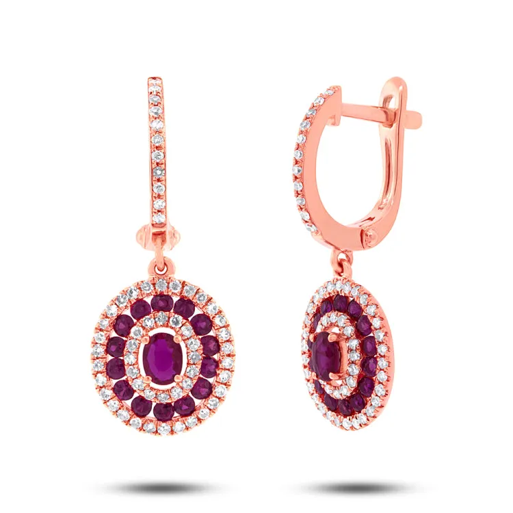 0.45ct Diamond & 1.03ct Ruby 14k Rose Gold Earring