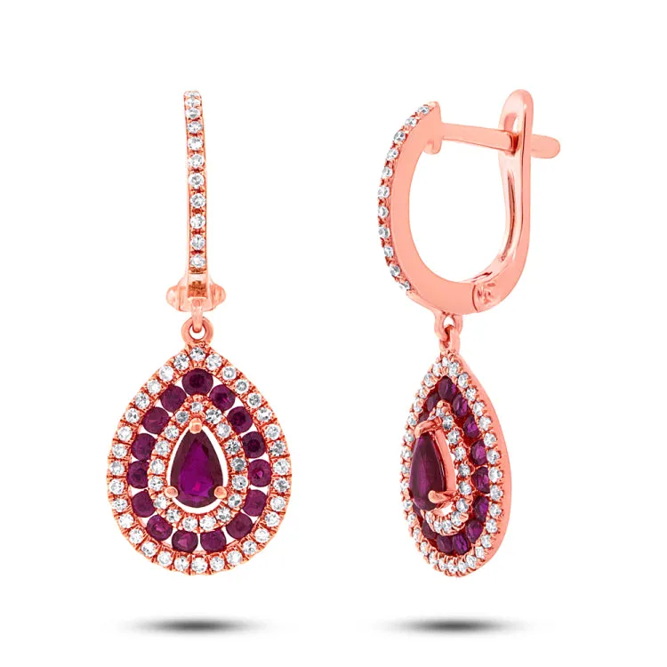 0.47ct Diamond & 1.15ct Ruby 14k Rose Gold Earring