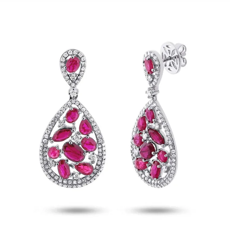 1.09ct Diamond & 4.38ct Ruby 14k White Gold Earring