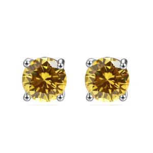 10k White Gold Plated 1 Carat Round Created Citrine Sapphire Stud Earrings