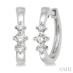 10KW .15CTW Diamond  Three Stone Round Cut  Huggie Earrings