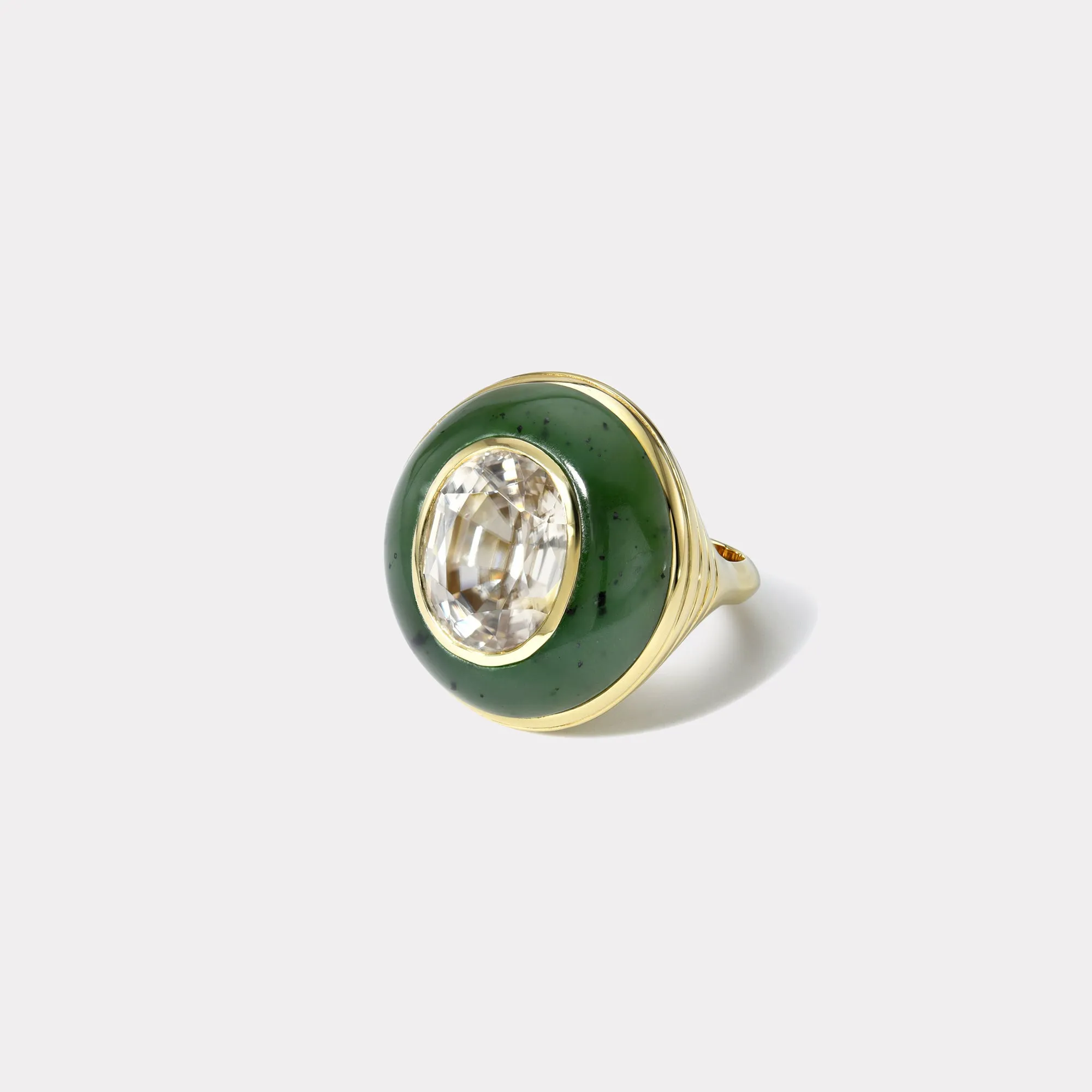 12.44ct Zircon in Hand Carved Nephrite Jade Lollipop Ring