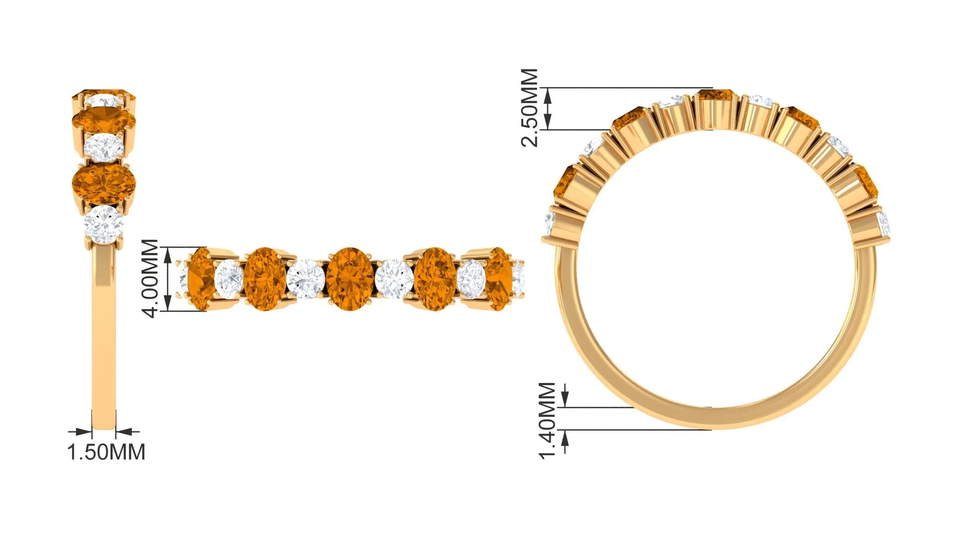 1.25 CT Alternate Citrine and Diamond Half Eternity Ring