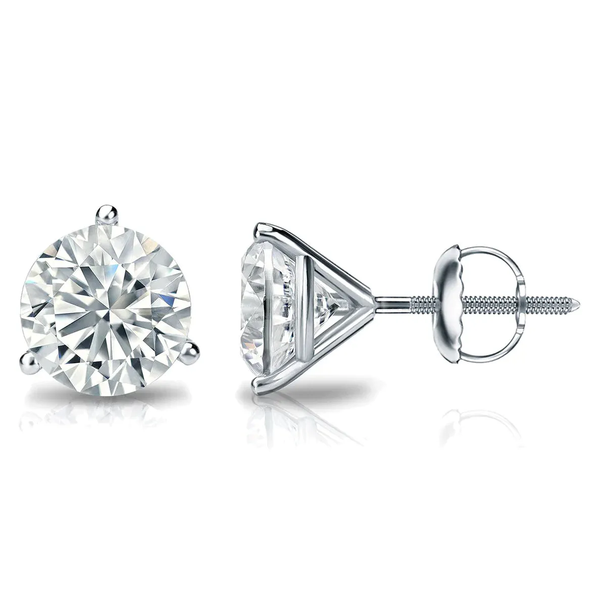 1/4 Carat Round 14K White Gold 3 Prong Martini Set Diamond Solitaire Stud Earrings