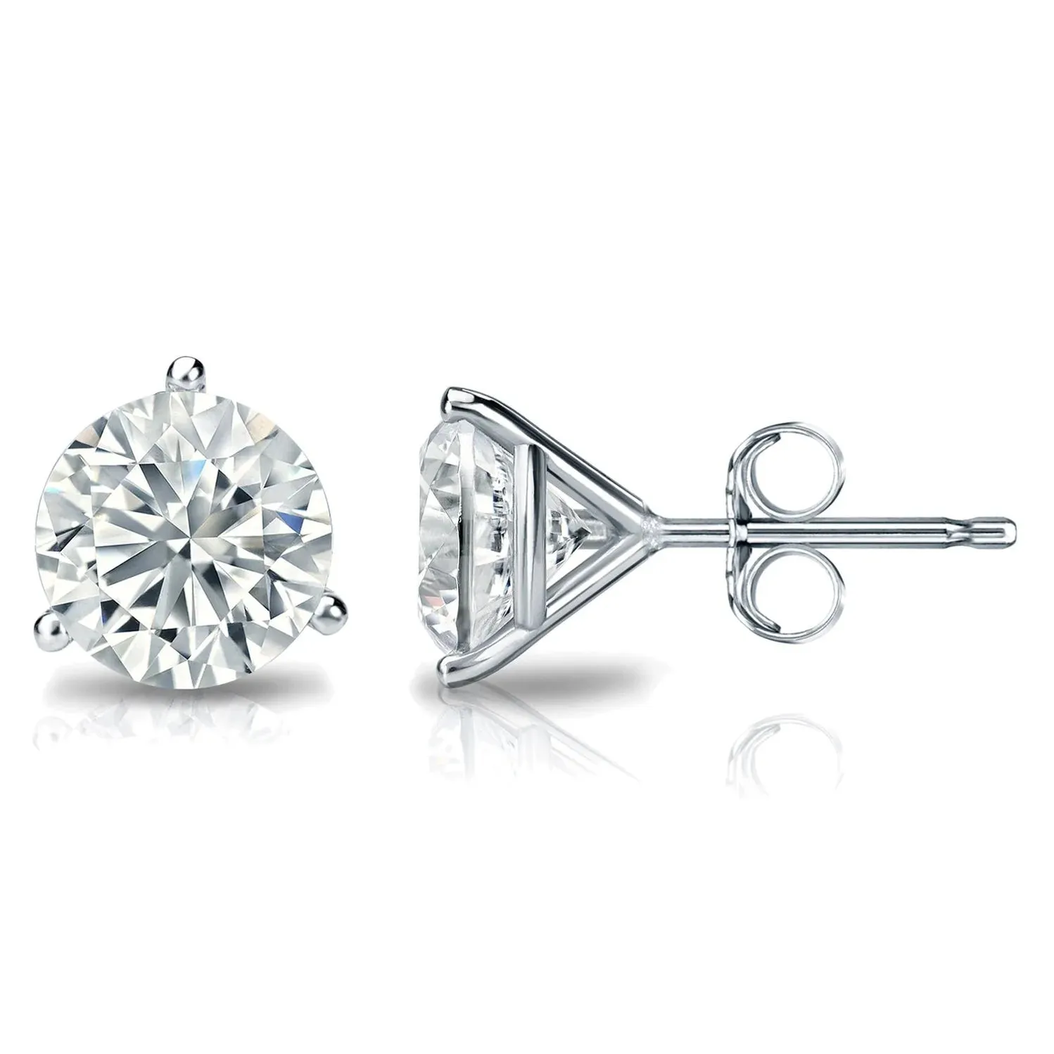 1/4 Carat Round 14K White Gold 3 Prong Martini Set Diamond Solitaire Stud Earrings