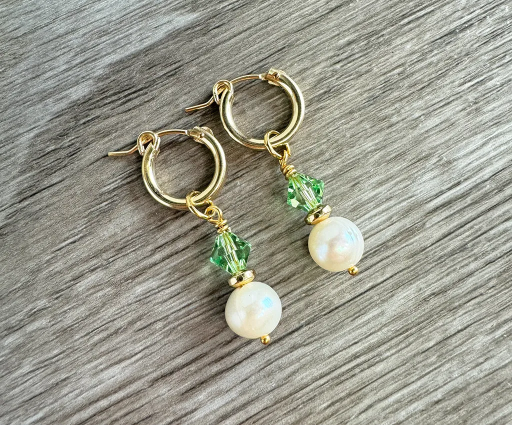 14 KT Gold Hoop with Pearl Earrings