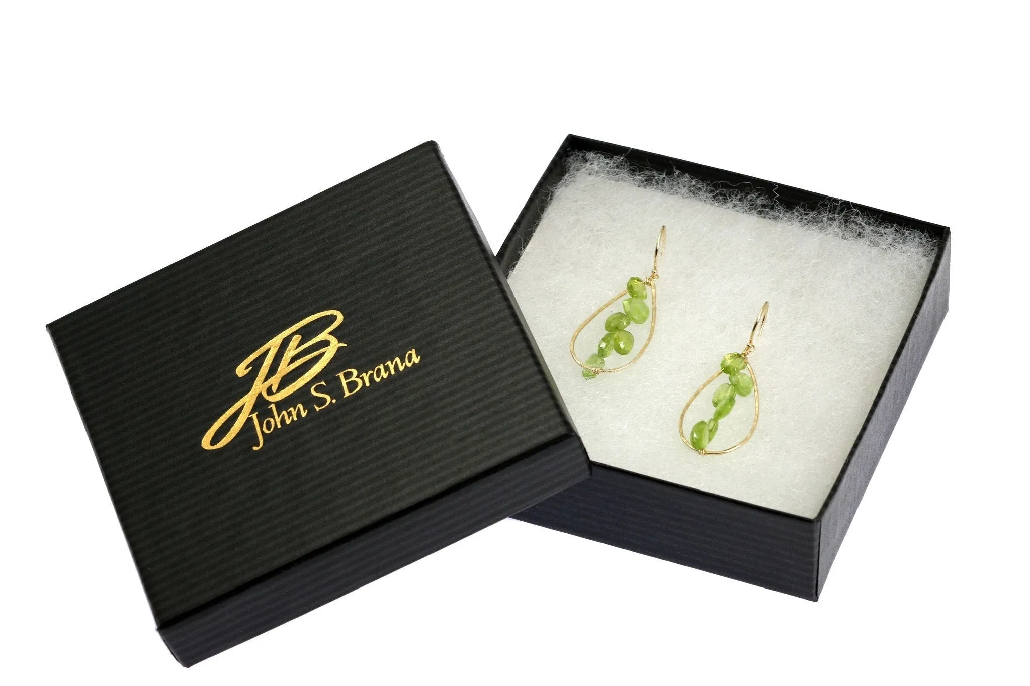 14K Gold Hammered Tear Drop Earrings with Peridot