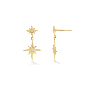 14k Gold North Star Diamond Double Earrings