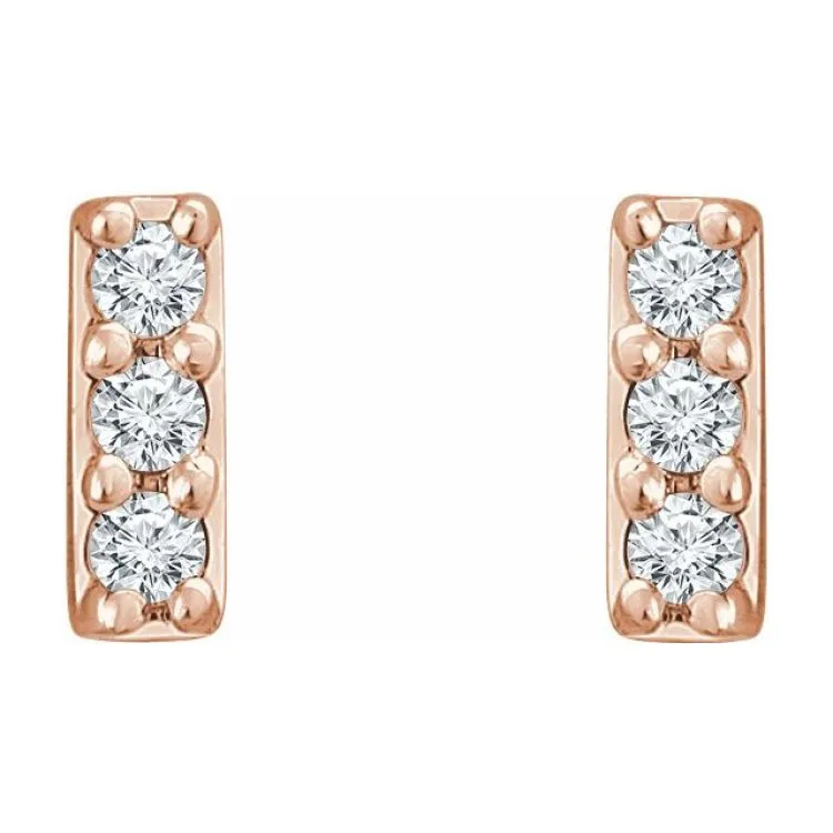 14K Rose .05 CTW Natural Diamond Bar Earrings