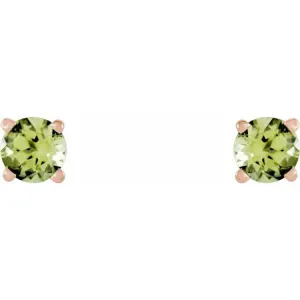 14K Rose 4 mm Natural Peridot Stud Earrings