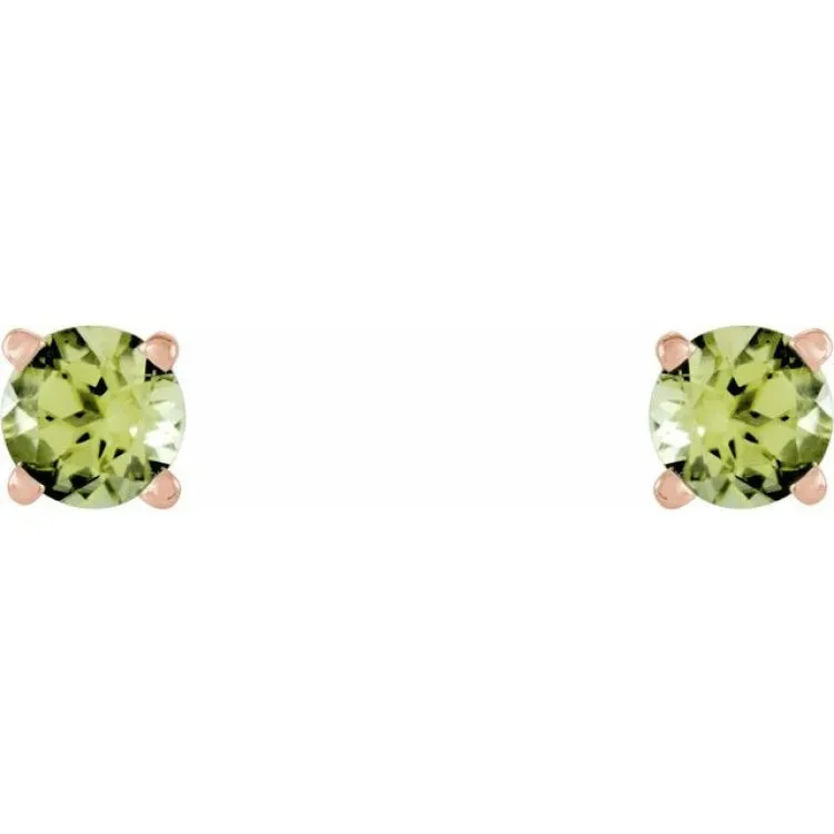 14K Rose 4 mm Natural Peridot Stud Earrings