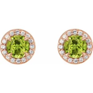 14K Rose 5 mm Natural Peridot & 1/8 CTW Natural Diamond Earrings