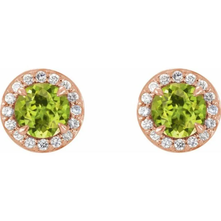 14K Rose 5 mm Natural Peridot & 1/8 CTW Natural Diamond Earrings