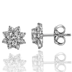 14K Solid White Gold Diamond Stud Earrings 1.72 Ctw