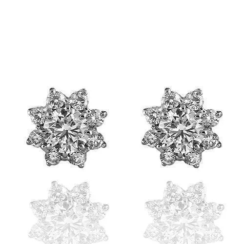 14K Solid White Gold Diamond Stud Earrings 1.72 Ctw