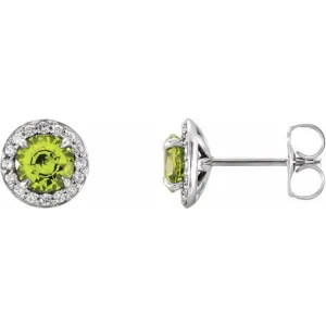 14K White 4 mm Natural Peridot & 1/10 CTW Natural Diamond Earrings