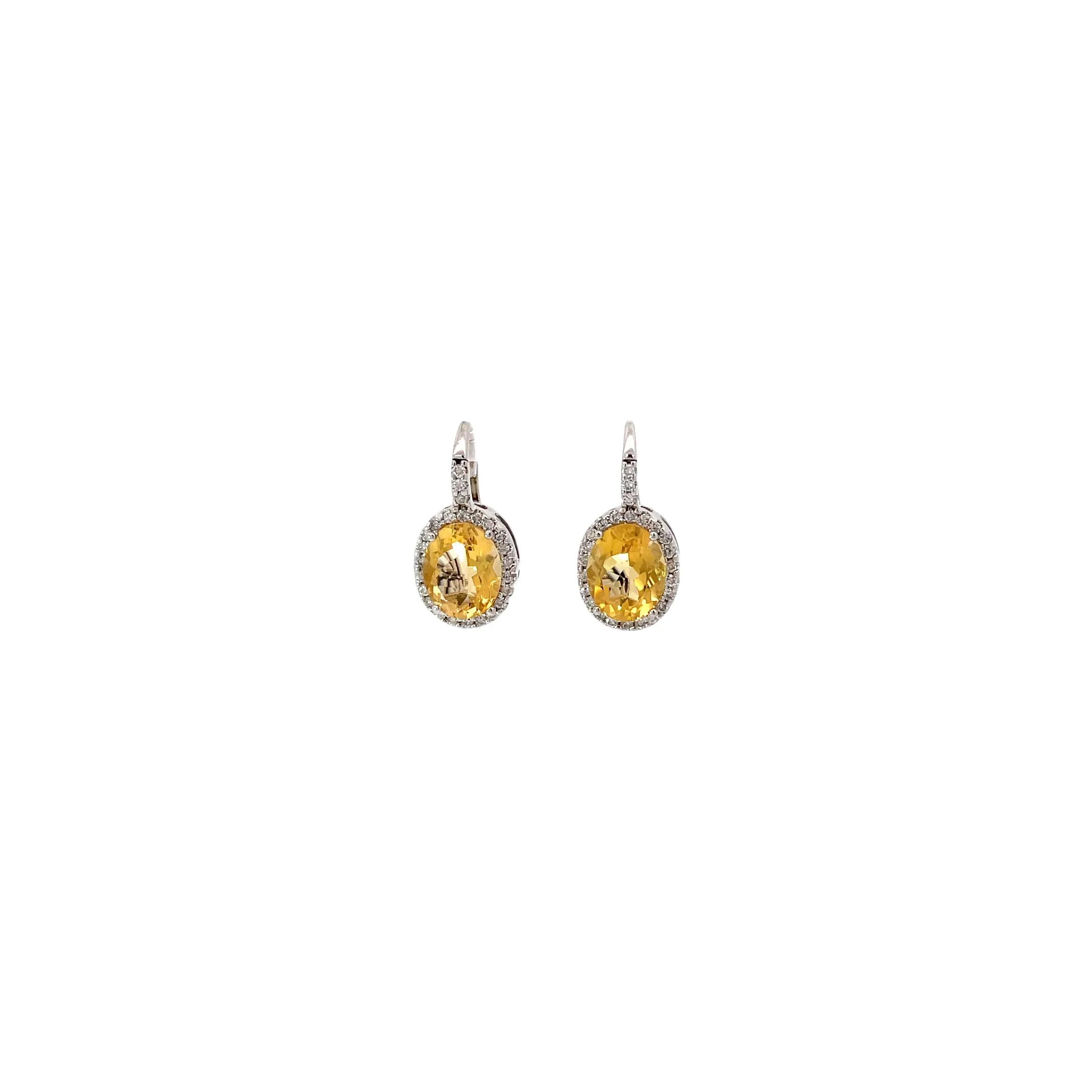 14k White Gold Citrine Diamond Drop Earrings