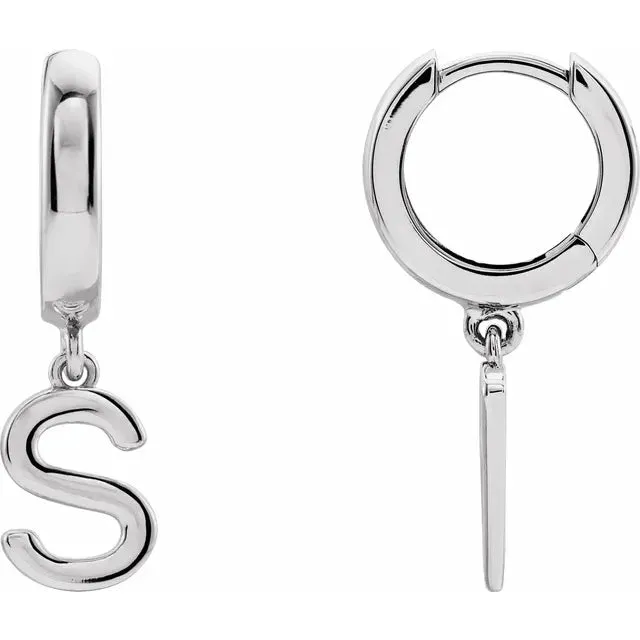 14K White Gold Initial S Hinged Huggie Earring