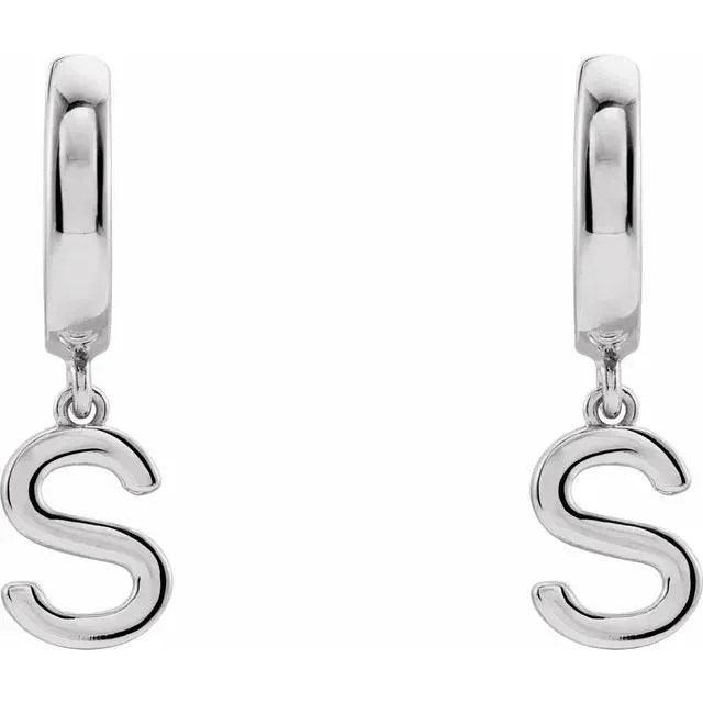 14K White Gold Initial S Hinged Huggie Earring