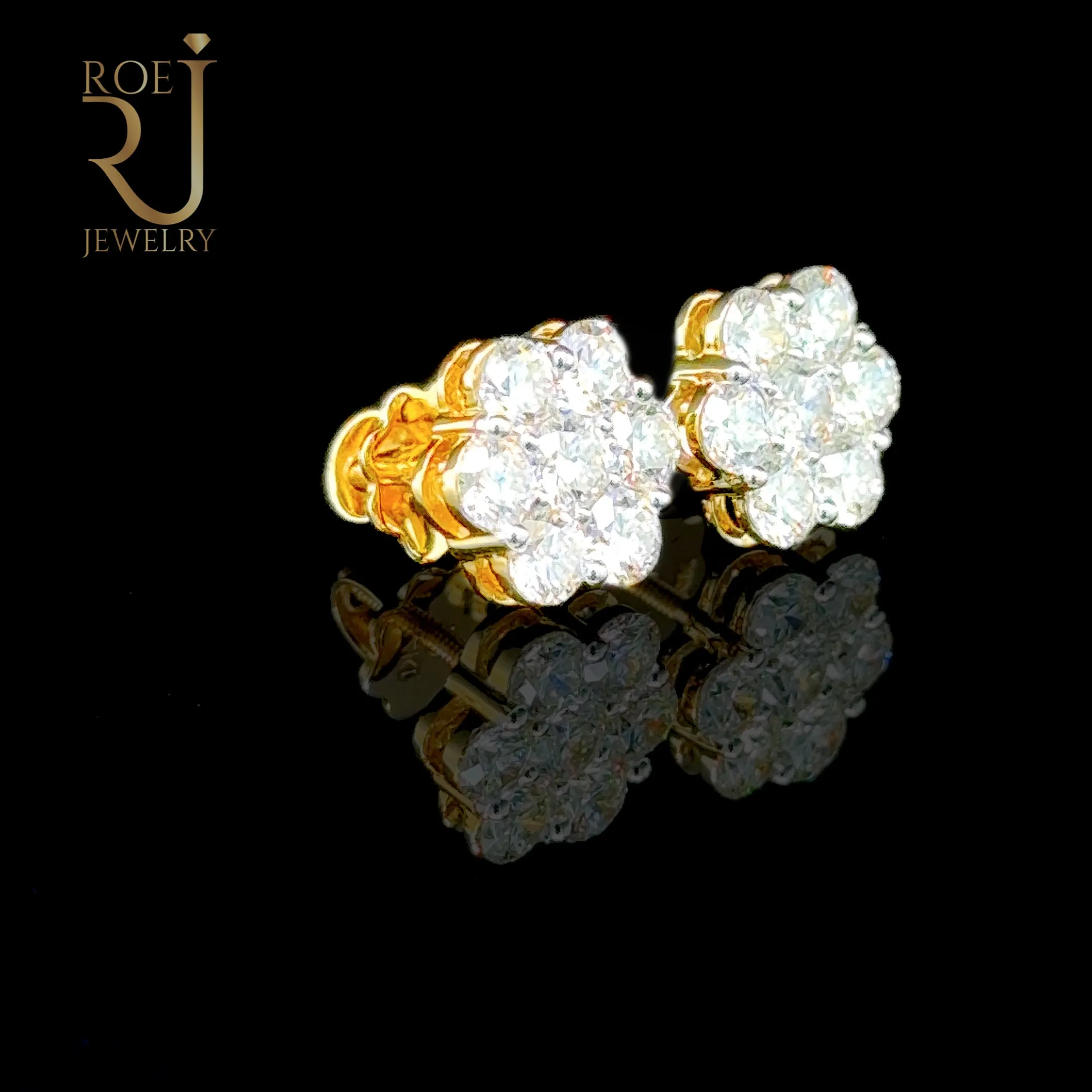 14K Yellow Gold 2.18ct Diamond Flower Earrings