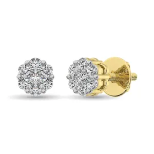 14K Yellow Gold 3/4 Ct.Tw. Diamond Flower Studs Earrings