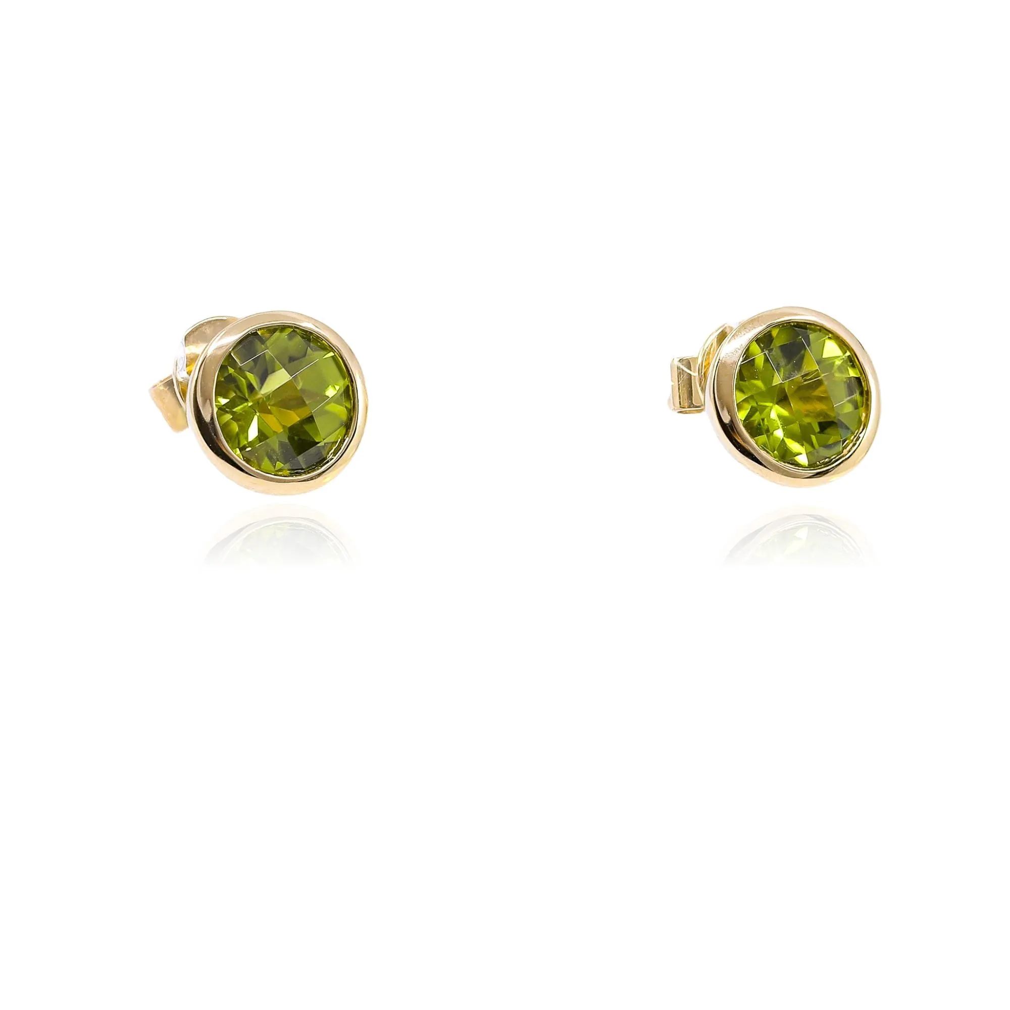 14K YELLOW GOLD 6MM BEZEL-SET PERIDOT STUD EARRINGS