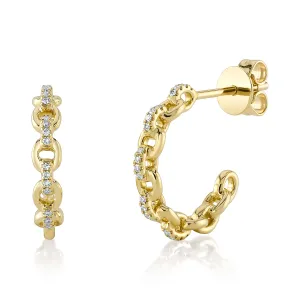 14K Yellow Gold Diamond Link Hoop Earrings