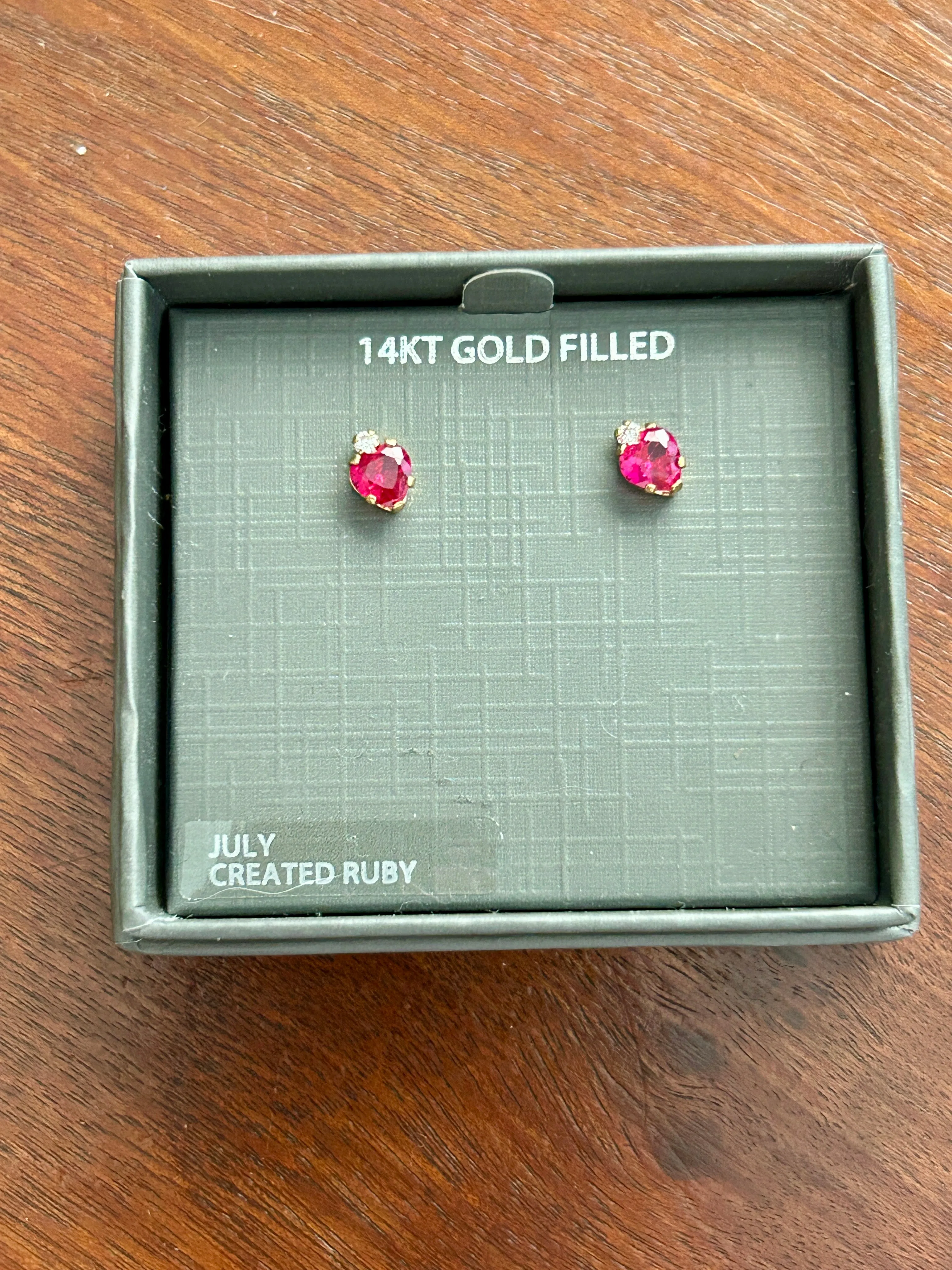 14k Yellow Gold Filled 5mm Created Ruby Heart Stud Earrings