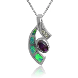 14kt White Gold Opal, Amethyst and Diamond pendant