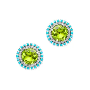 14KT White Gold Peridot Turquoise Diamond Kai Stud Earrings