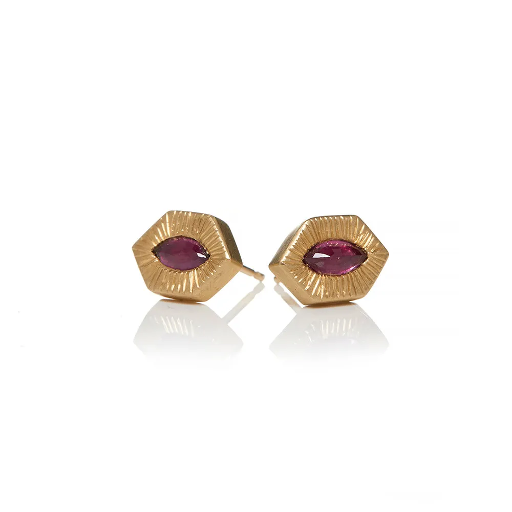 18 Karat Yellow Gold Ruby Stud Earrings