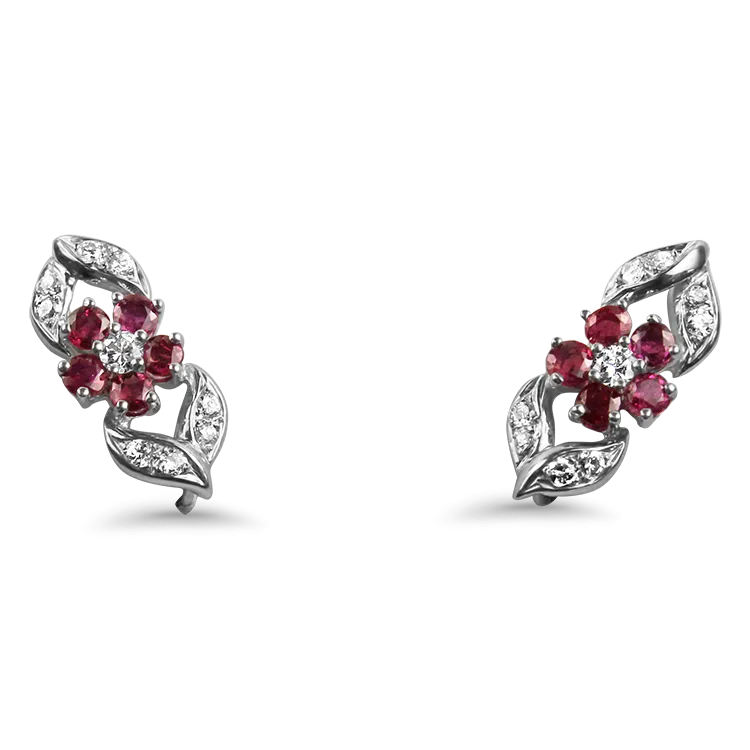 1870 Collection 14K White Gold Ruby & Diamond Climber Earrings