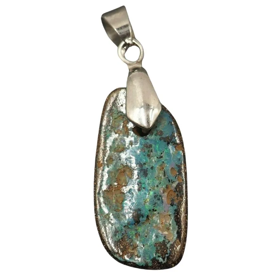 18ct White Gold Blue Spectra Plated Boulder Opal Pendant