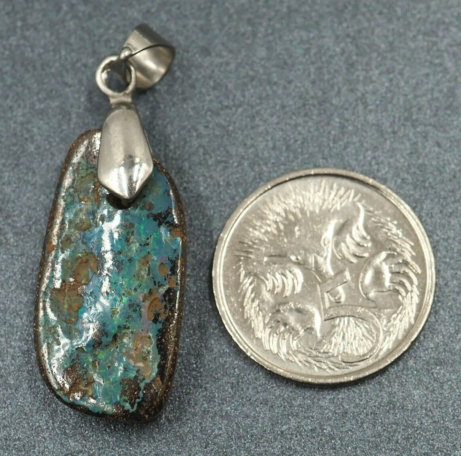 18ct White Gold Blue Spectra Plated Boulder Opal Pendant