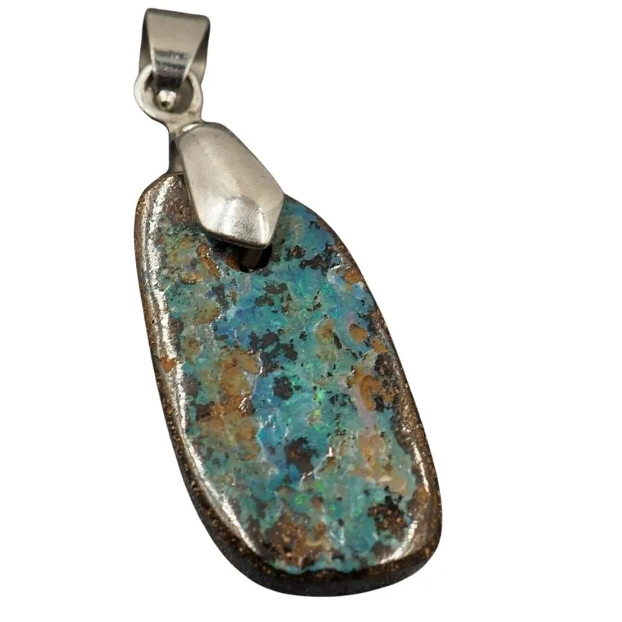 18ct White Gold Blue Spectra Plated Boulder Opal Pendant