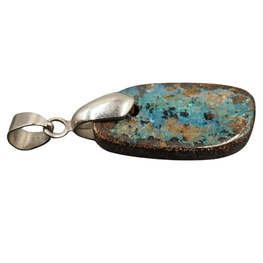 18ct White Gold Blue Spectra Plated Boulder Opal Pendant