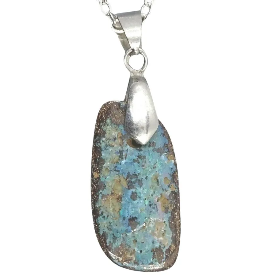 18ct White Gold Blue Spectra Plated Boulder Opal Pendant