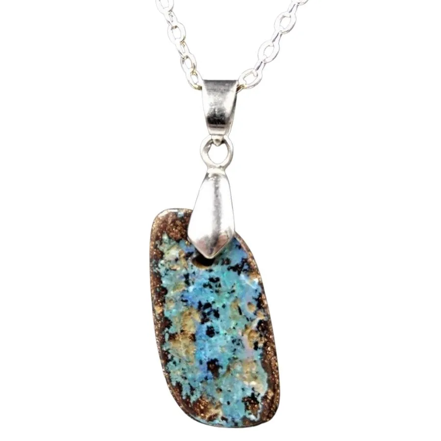 18ct White Gold Blue Spectra Plated Boulder Opal Pendant