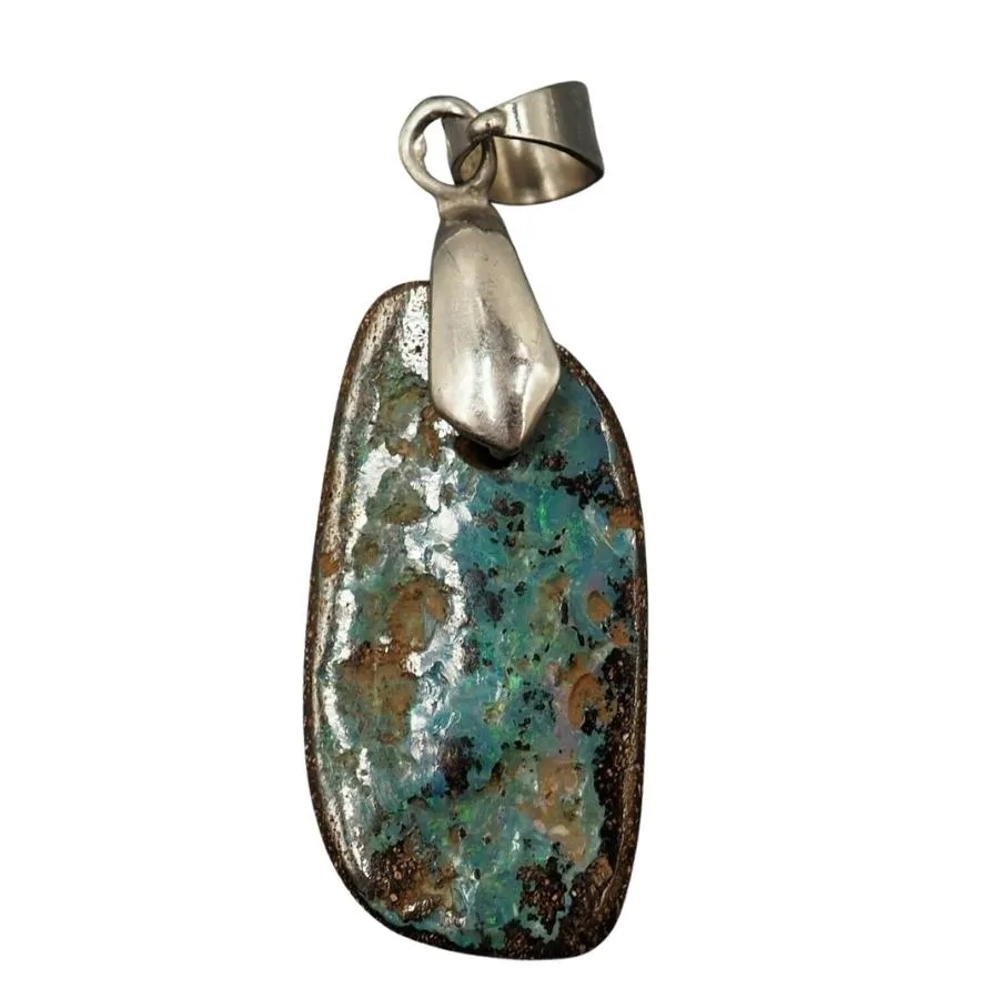 18ct White Gold Blue Spectra Plated Boulder Opal Pendant