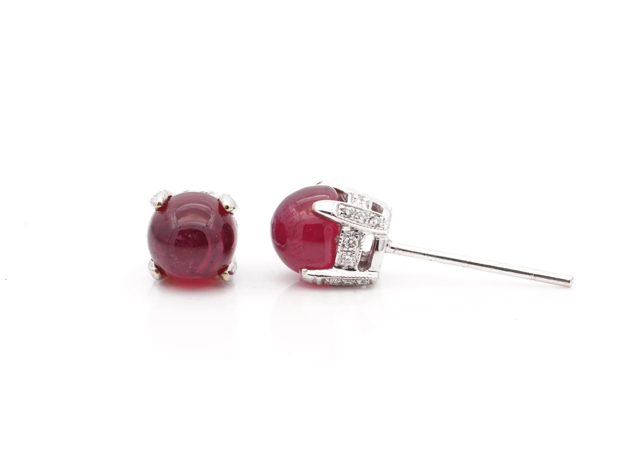 18CT White Gold Ruby Cabochon Diamond Earrings