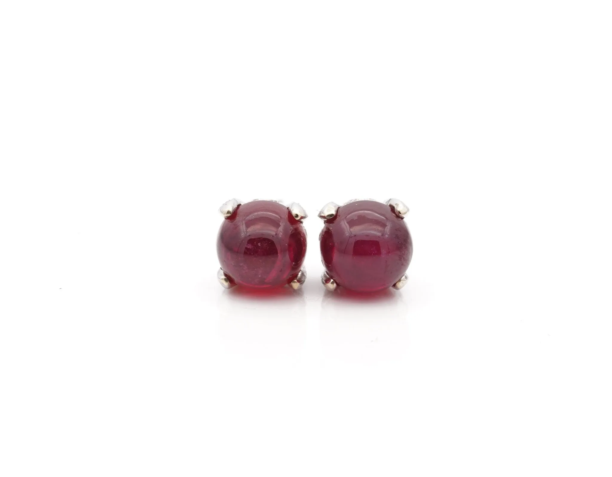 18CT White Gold Ruby Cabochon Diamond Earrings