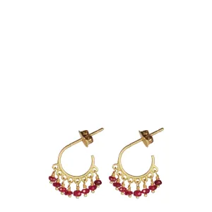 18K Gold Small Fine Ruby Beaded Hoop Earrings