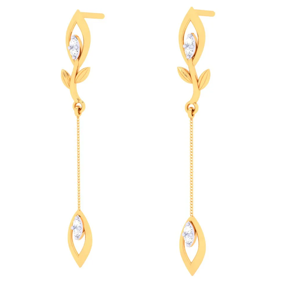 18k Sleek Diamond Earrings With A Leafy Design From Diamond Collection