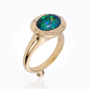 18K Sorcerer Ring with black opal and diamond