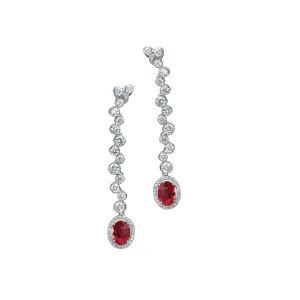 18K White Gold Diamond Dangle Earrings w/ Ruby on End