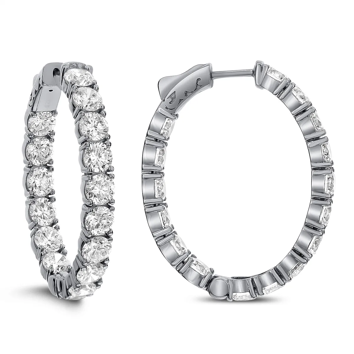 18K White Gold Diamond Hoop Earrings